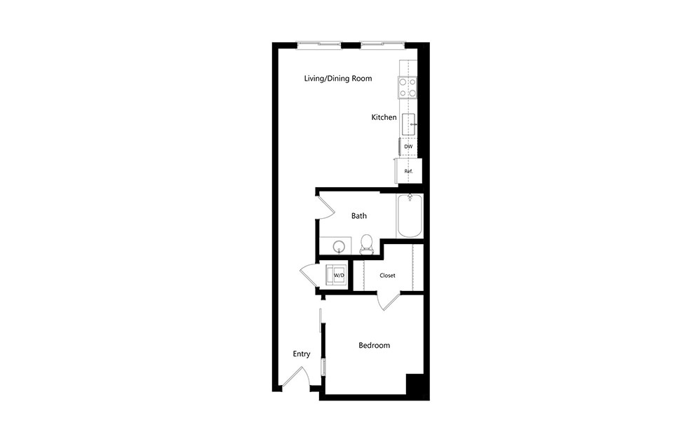 A1  - 1 bedroom floorplan layout with 1 bath and 674 square feet.