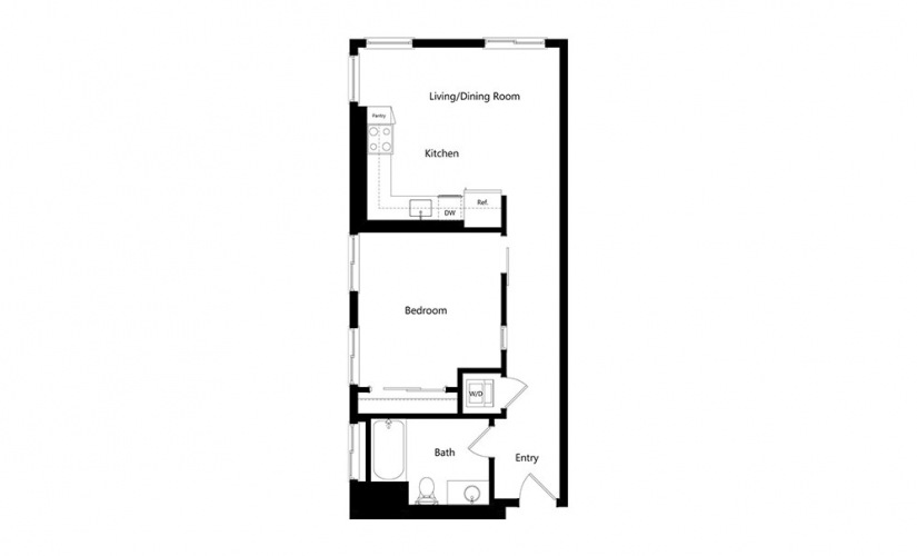 A10 - 1 bedroom floorplan layout with 1 bath and 717 square feet.