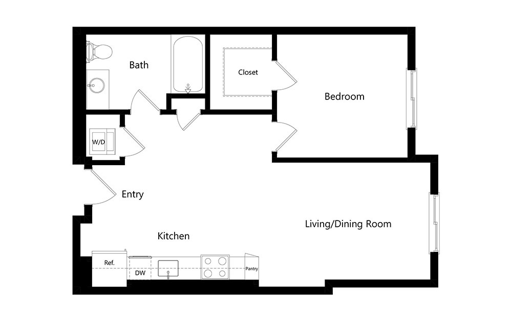 A11  - 1 bedroom floorplan layout with 1 bath and 702 square feet. (Preview)