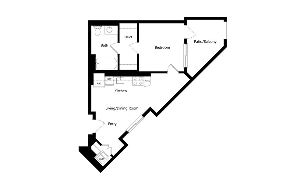 A12 - 1 bedroom floorplan layout with 1 bath and 582 square feet. (Preview)