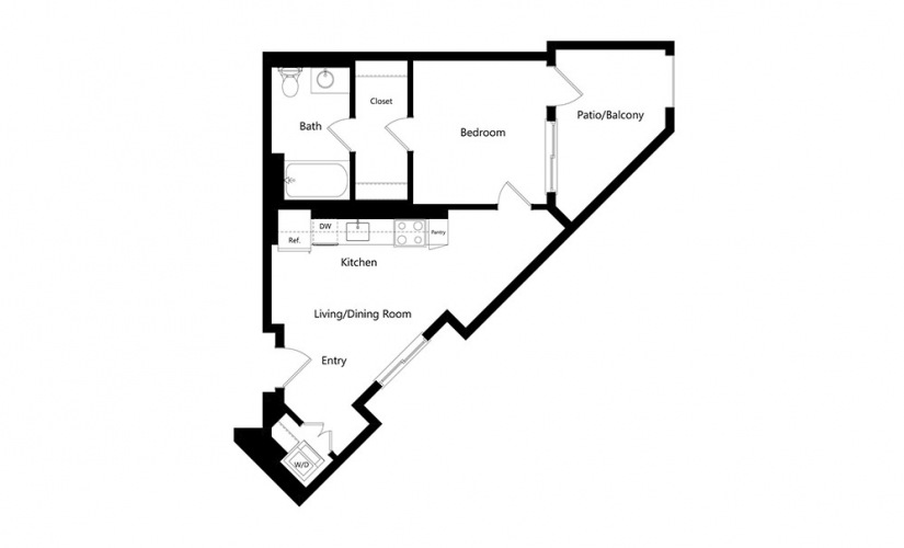 A12 - 1 bedroom floorplan layout with 1 bath and 582 square feet.