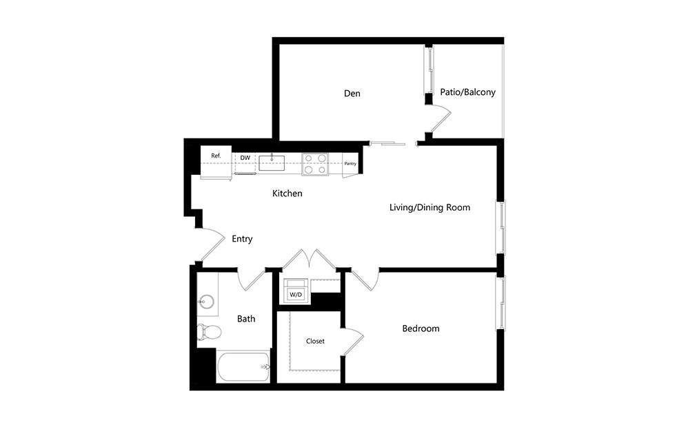 A16 - 1 bedroom floorplan layout with 1 bath and 843 square feet. (Preview)