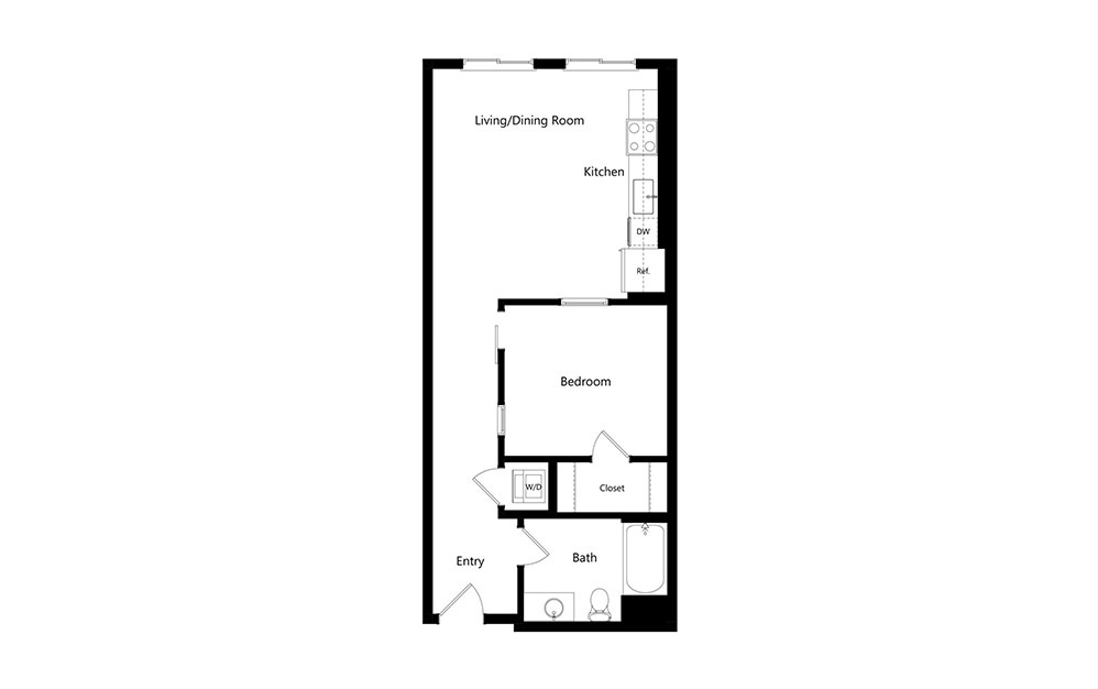 A2  - 1 bedroom floorplan layout with 1 bath and 674 square feet. (Preview)