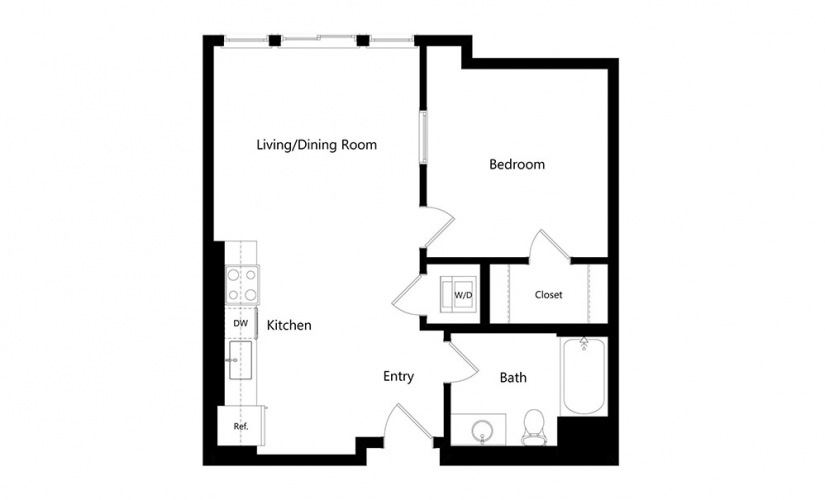 A4  - 1 bedroom floorplan layout with 1 bath and 667 square feet.