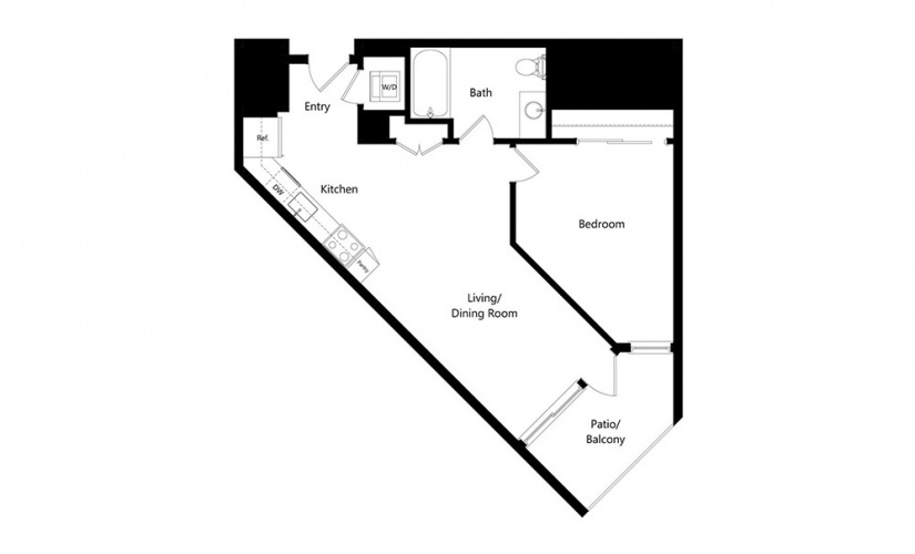 A5  - 1 bedroom floorplan layout with 1 bath and 698 square feet.