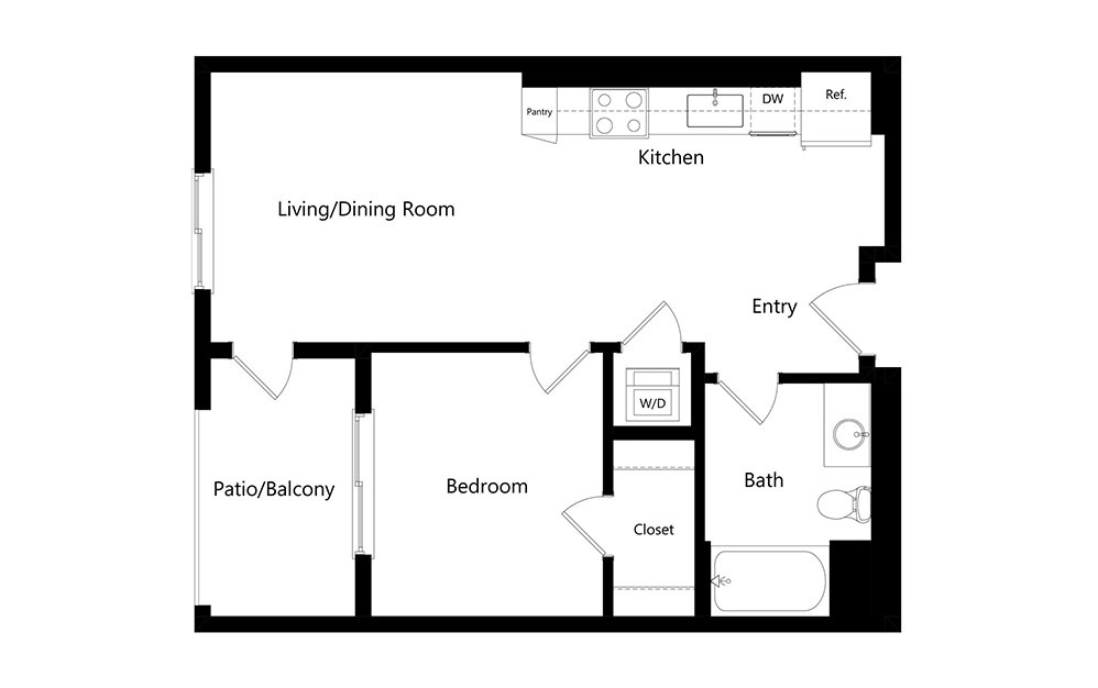 A7  - 1 bedroom floorplan layout with 1 bath and 643 square feet. (Preview)