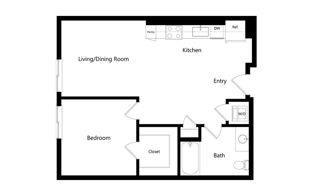 A8  - 1 bedroom floorplan layout with 1 bath and 725 square feet. (Preview)