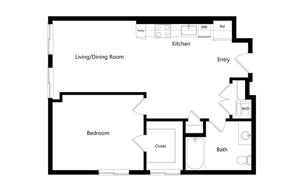 A9  - 1 bedroom floorplan layout with 1 bath and 760 square feet.