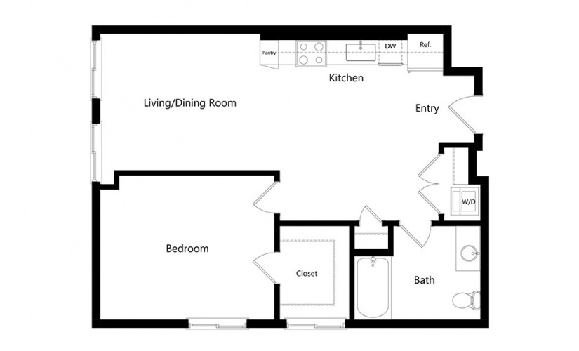 A9  - 1 bedroom floorplan layout with 1 bath and 760 square feet.
