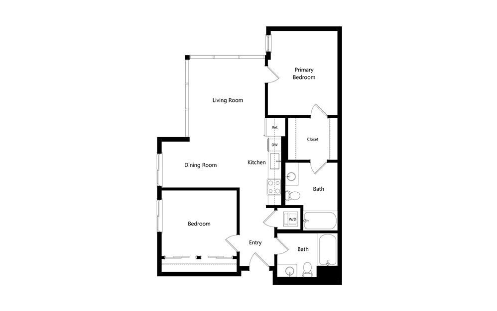 B1  - 2 bedroom floorplan layout with 2 baths and 971 square feet. (Preview)