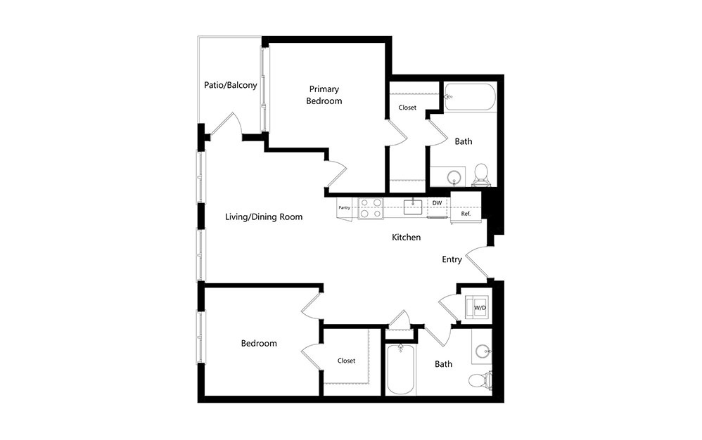 B3  - 2 bedroom floorplan layout with 2 baths and 969 square feet. (Preview)