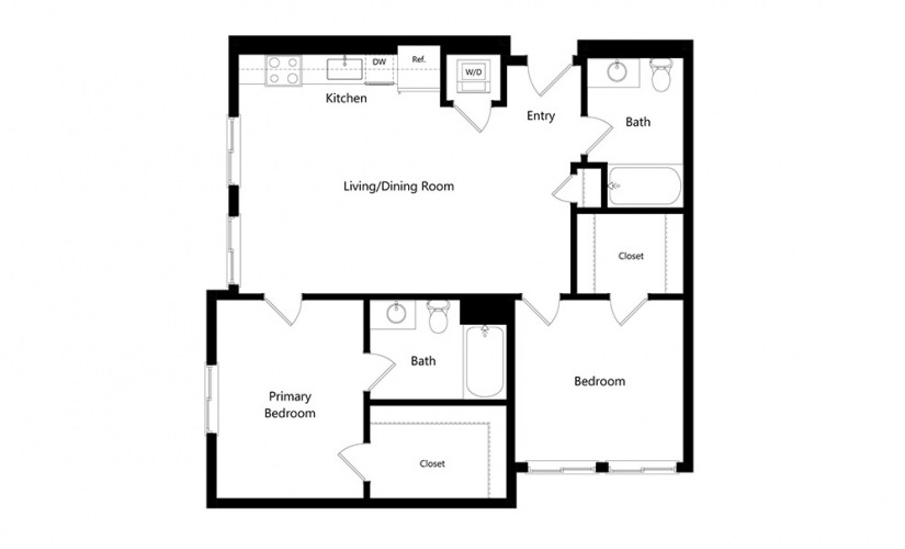 B4  - 2 bedroom floorplan layout with 2 baths and 1004 square feet.