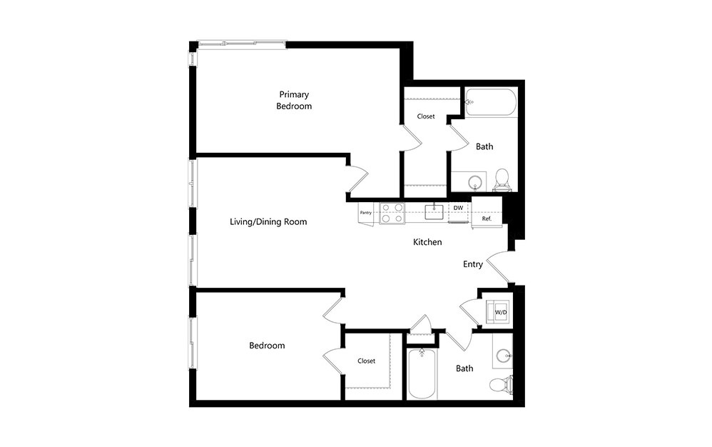 B6 - 2 bedroom floorplan layout with 2 baths and 1144 square feet. (Preview)
