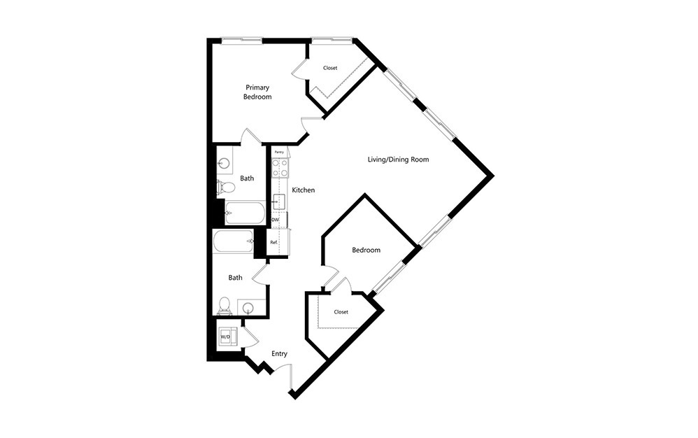 B8  - 2 bedroom floorplan layout with 2 baths and 1058 square feet. (Preview)