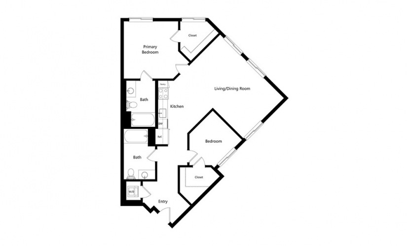 B8  - 2 bedroom floorplan layout with 2 baths and 1058 square feet.