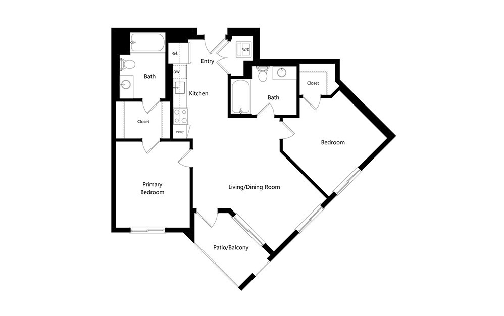 B9 - 2 bedroom floorplan layout with 2 baths and 989 square feet. (Preview)