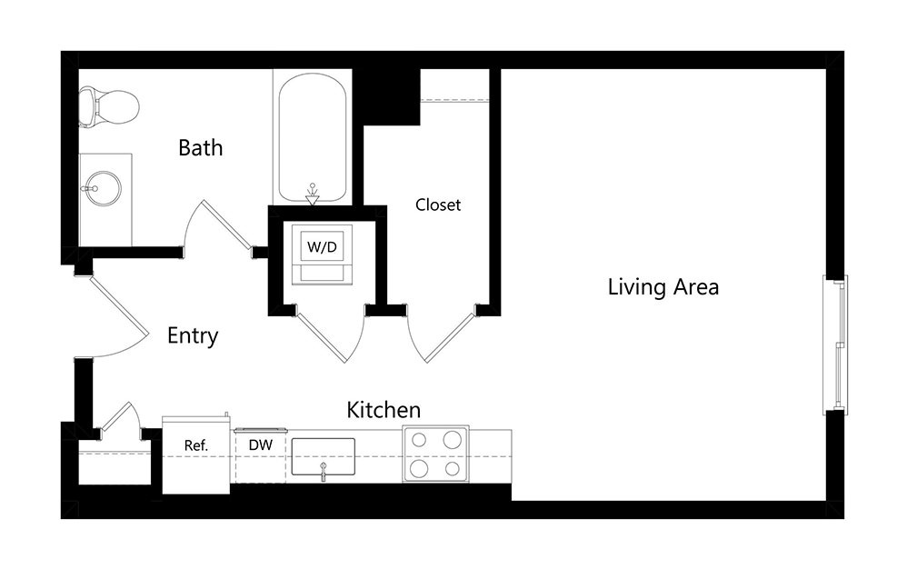 S1  - Studio floorplan layout with 1 bath and 503 square feet. (Preview)