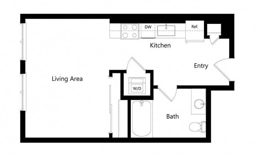 S4  - Studio floorplan layout with 1 bath and 502 square feet.
