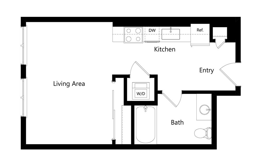 S4  - Studio floorplan layout with 1 bath and 502 square feet.
