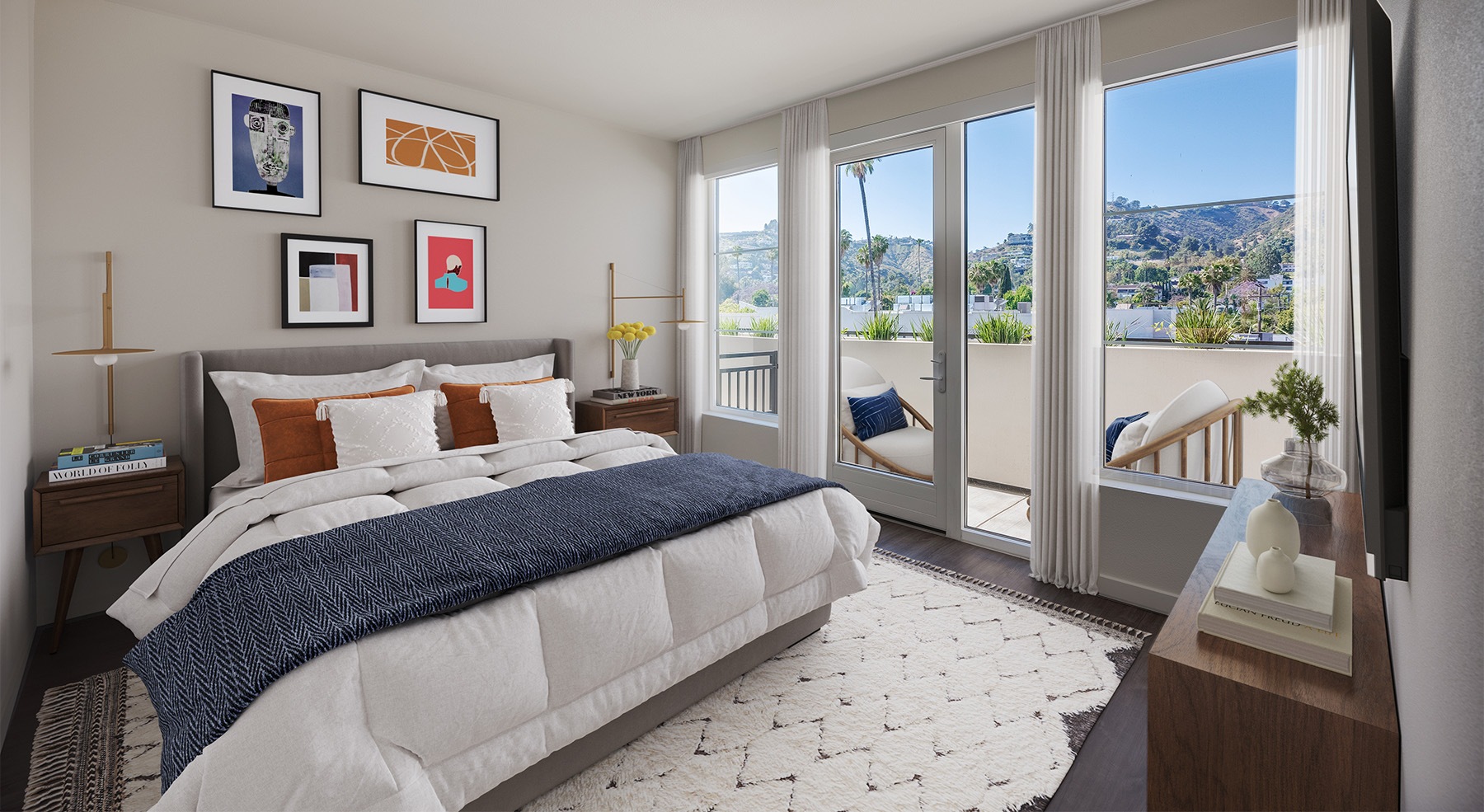 Picture of a spacious bedroom with direct access to a balcony